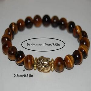 Tiger Eye Beaded Bracelet with Gold Buddha Charm